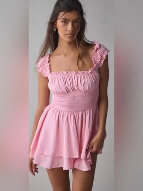 Urban Outfitters Pink Smocked Ruffle Mini Dress